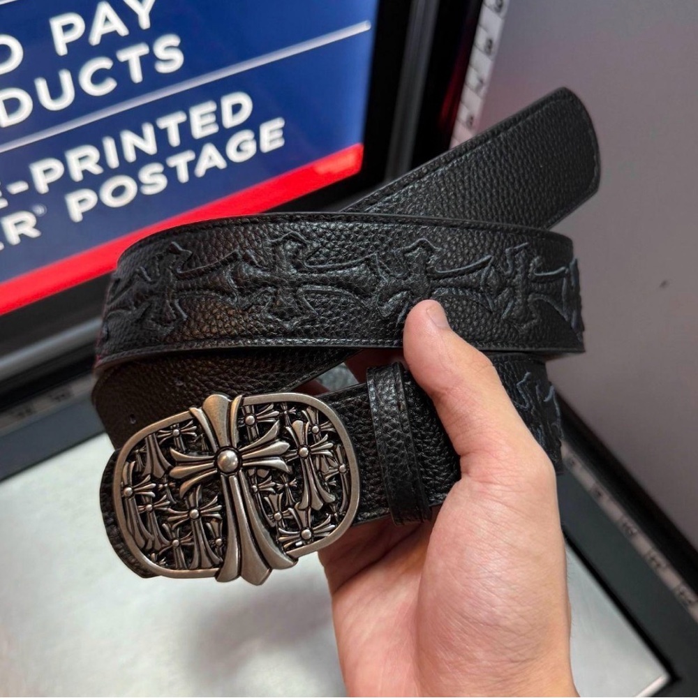 Black Embossed Leather Belt